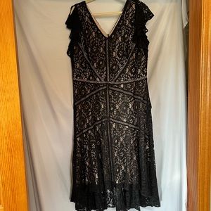 NWOT Black lace dress, beautiful detail with flutter sleeves
